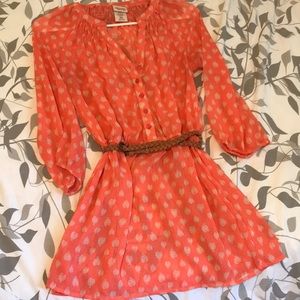Sheer coral blouse with printed ladybugs